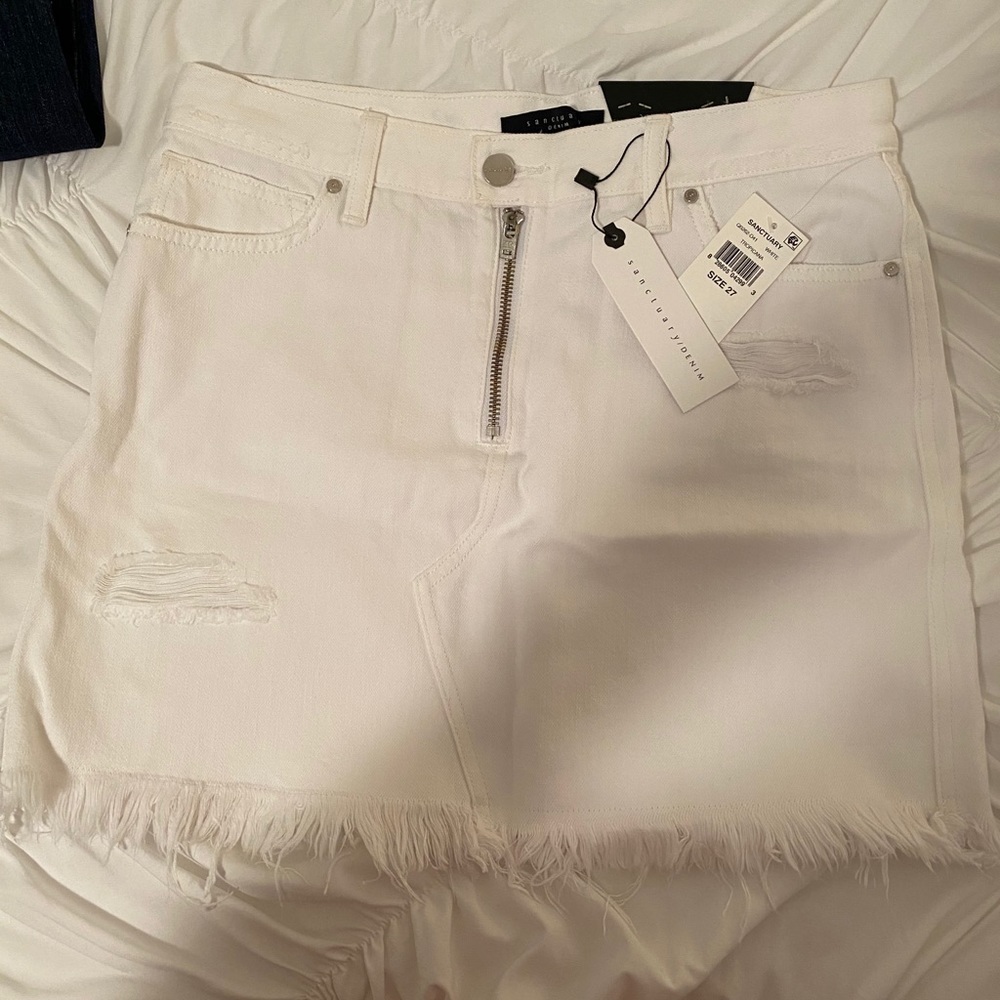 White Frayed Jean Skirt NWT